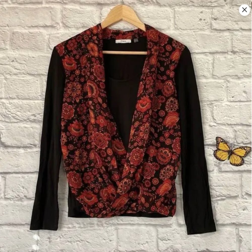 Dex Retro Floral Print Long Sleeve Top Size Small